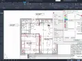 Program do projektowania wnętrz w AutoCAD, pokazujący plan mieszkania z wymiarami i ustawieniami wydruku.