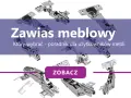 Różne rodzaje zawiasów meblowych, od prostych po te z amortyzacją, pokazane na tle poradnika.