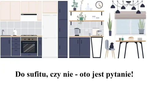 Nowoczesna kuchnia z ciemnogranatowymi i beżowymi szafkami. Zastanawiasz się nad wymiarami szafek kuchennych?